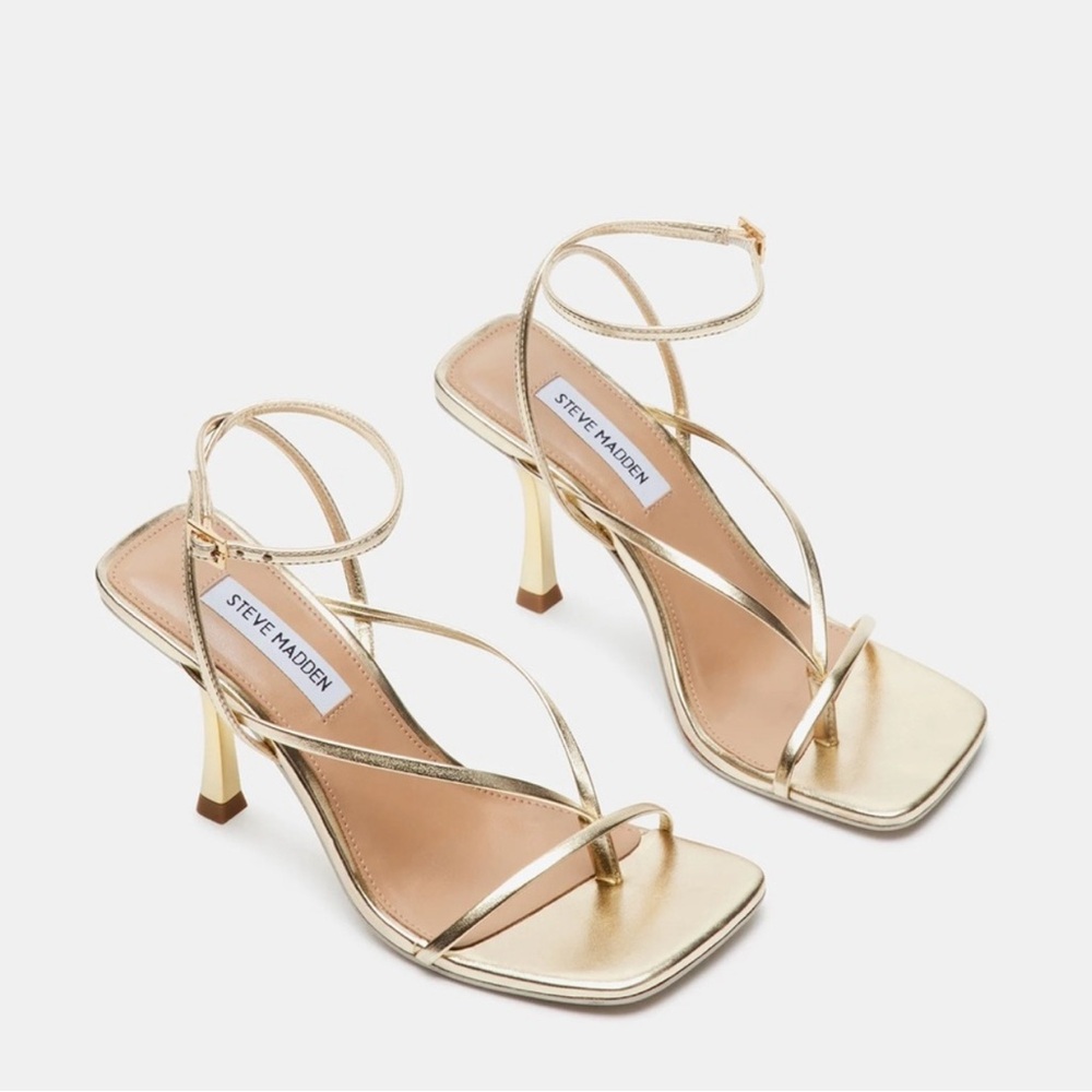 Steve Madden Annie Champagne Metallic Gold Strappy Heeled Sandals